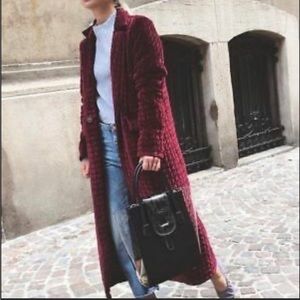 LAST CHANCE Zara Burgundy Quilted Velvet Coat in almost new condition.